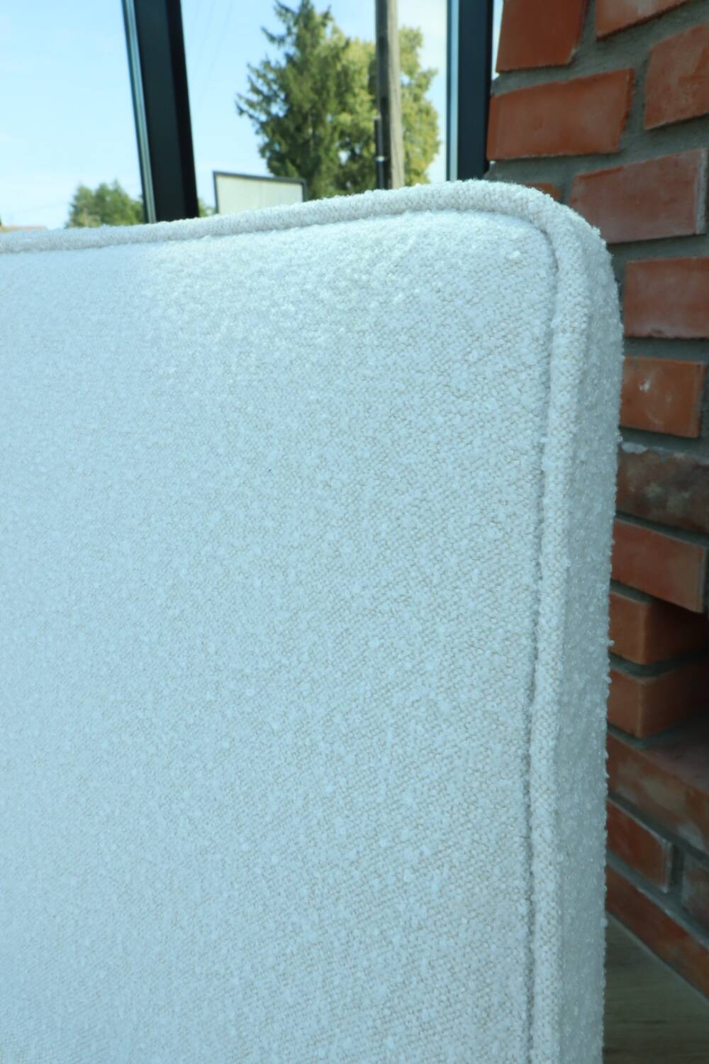 Scandinavian armchair snow white boucle dark walnut wood colour design by Chierowski 366 model