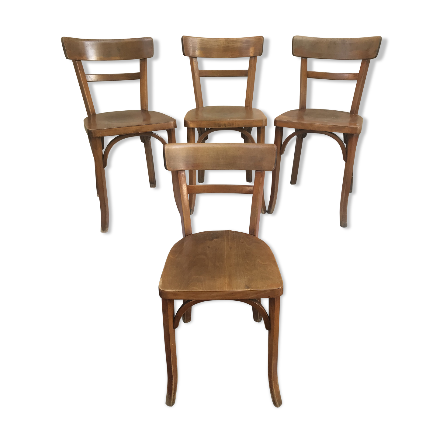 Serie de 4 chaises anciennes bistrot Baumann années 60