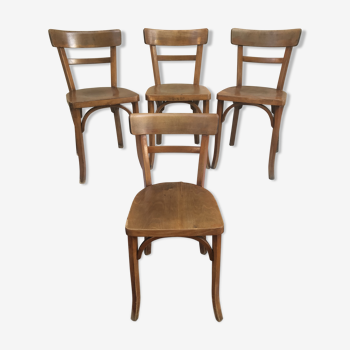 Serie de 4 chaises anciennes bistrot Baumann années 60