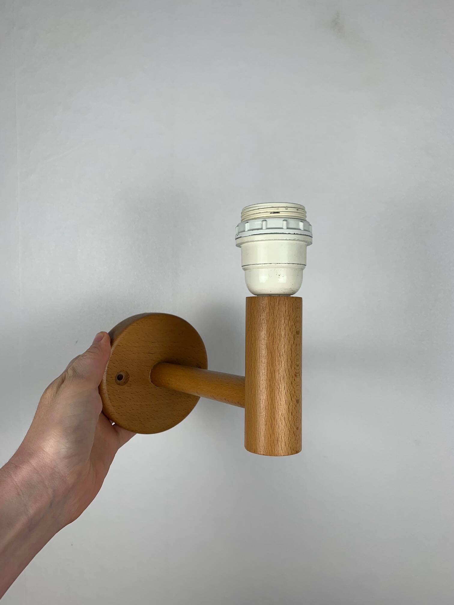 Scandinavian wooden wall light duo, beech, minimalist 1980
