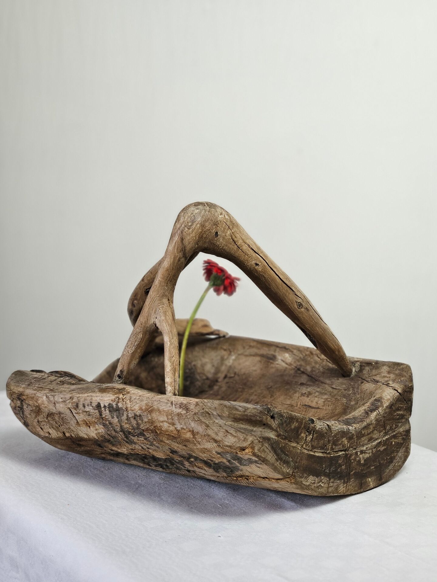 Vintage brutalist olive wood basket