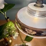 Vintage frosted glass pendant lampshade with gold frieze