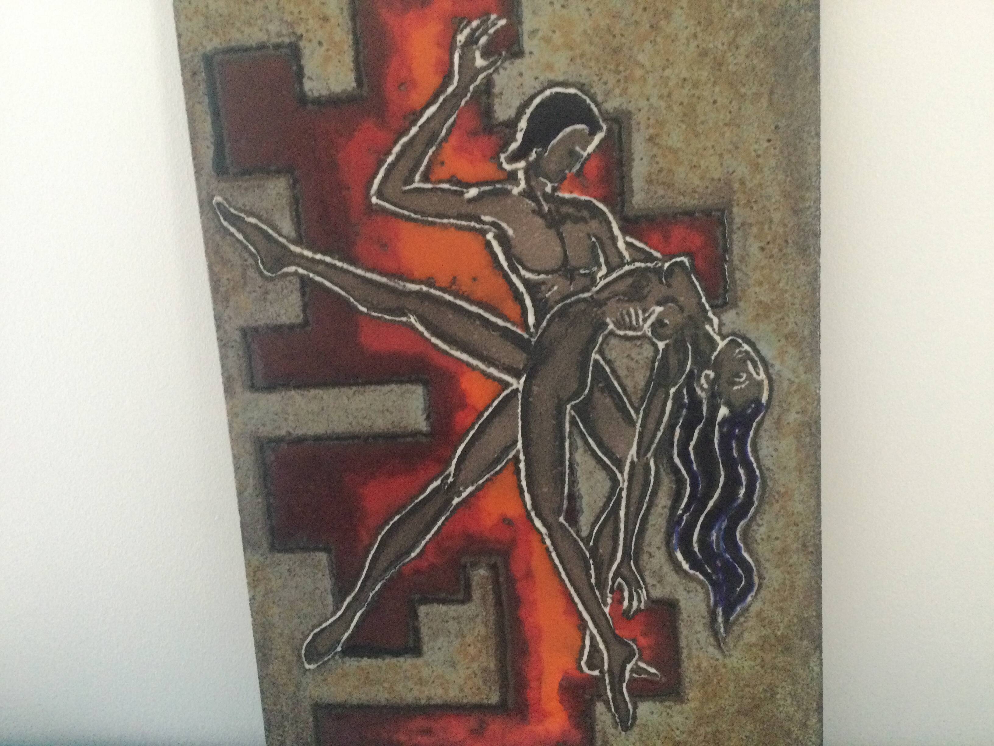 Enamelled lava plate, signed Jean Pierre Gasnier