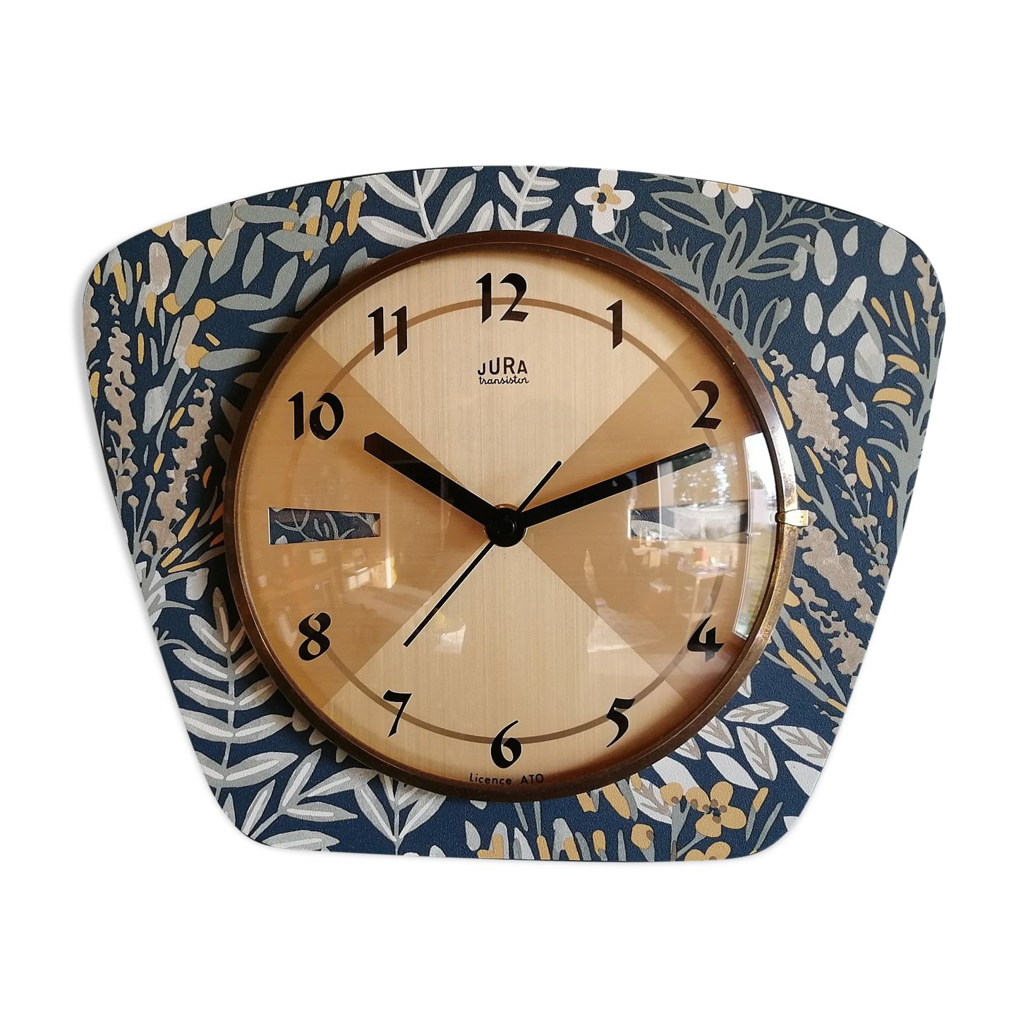 Vintage formica clock silent wall clock "Jura Flowers"