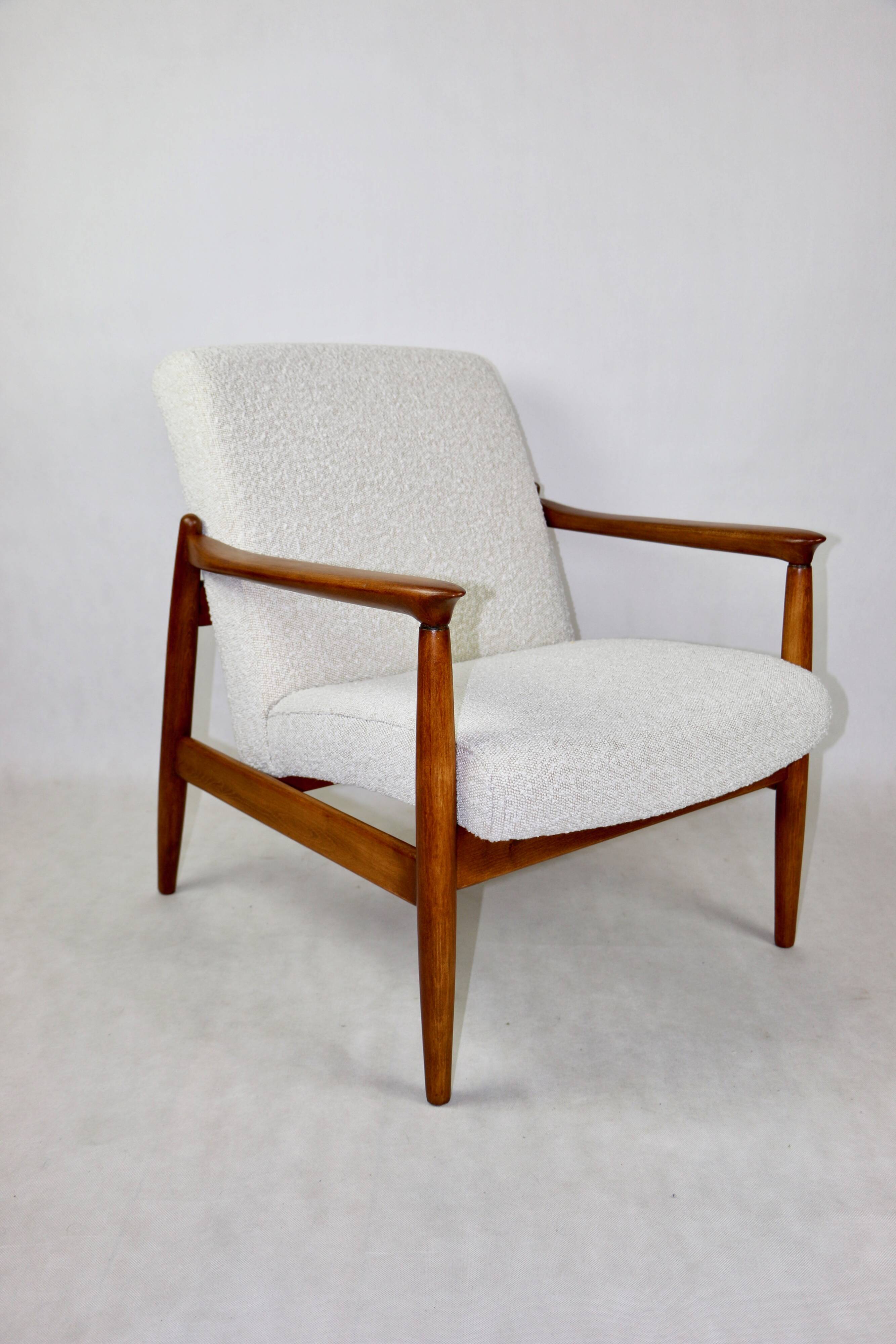 GFM-64 Brown Armchair in White Ivory Bouclé attributed to Edmund Homa, 1970s