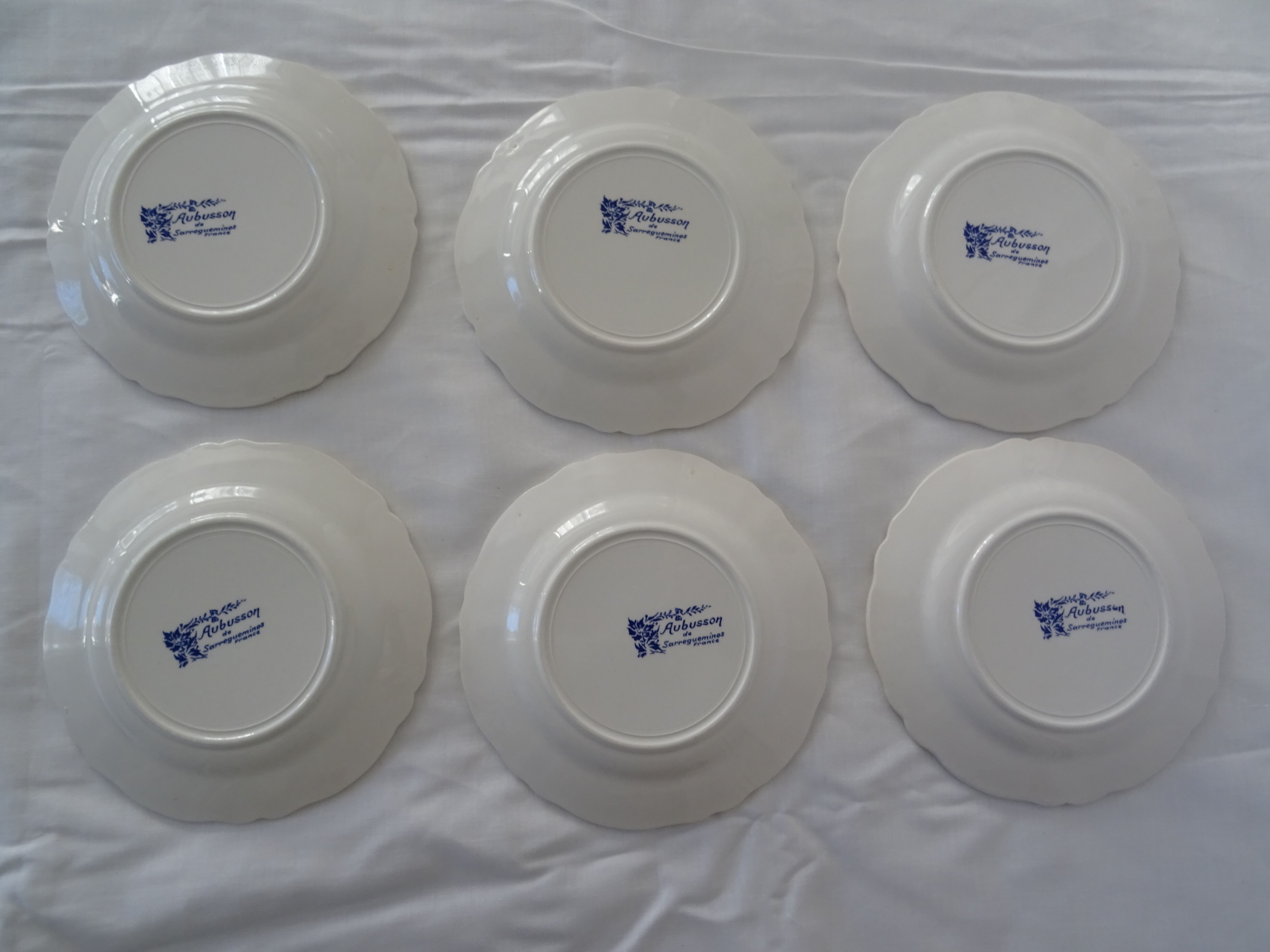 6 Sarreguemines Aubusson plates 429112 blue flowers faience