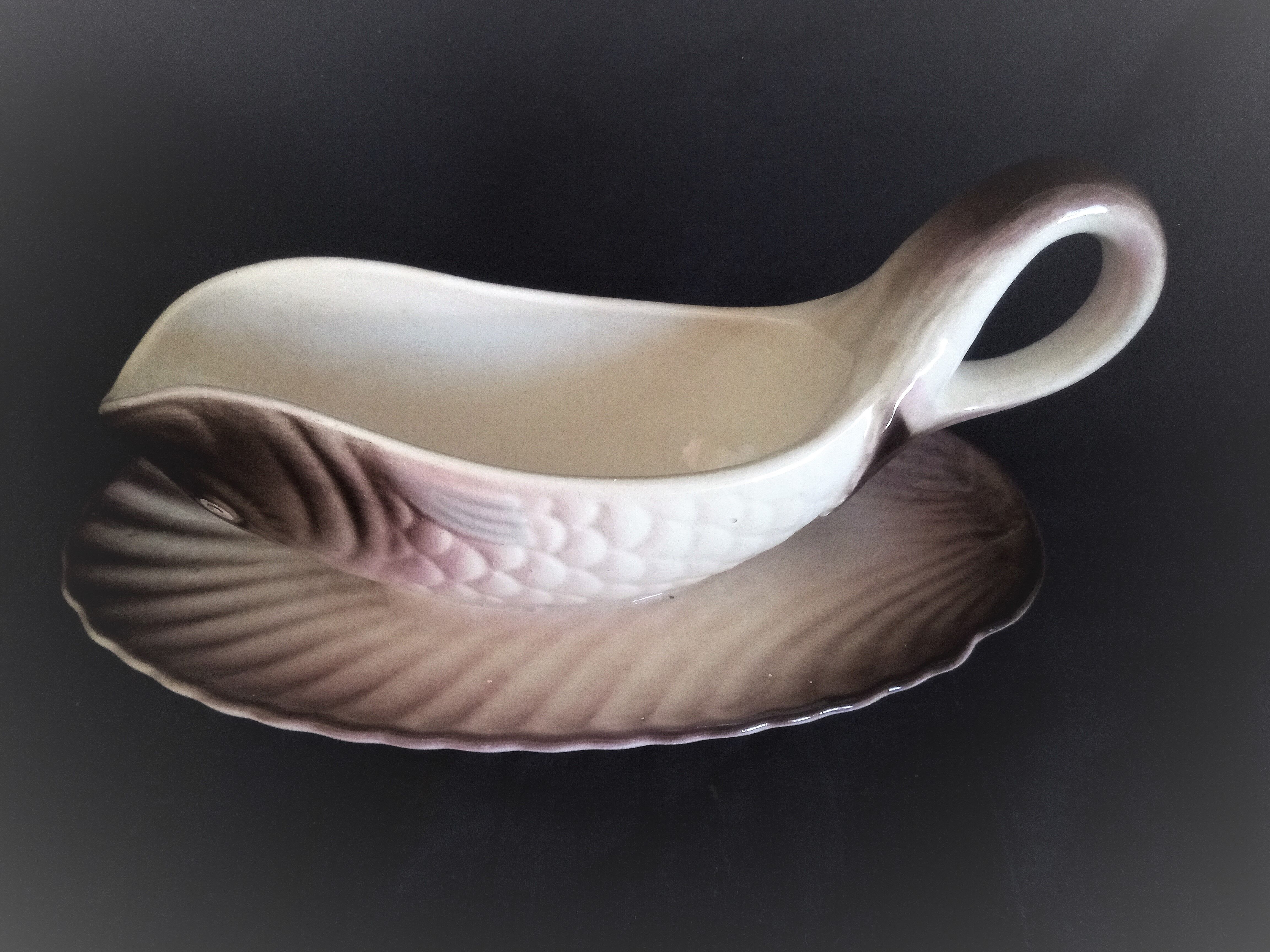 Fish service for 12 people in Longwy ceramic, Copenhagen model, 1960s