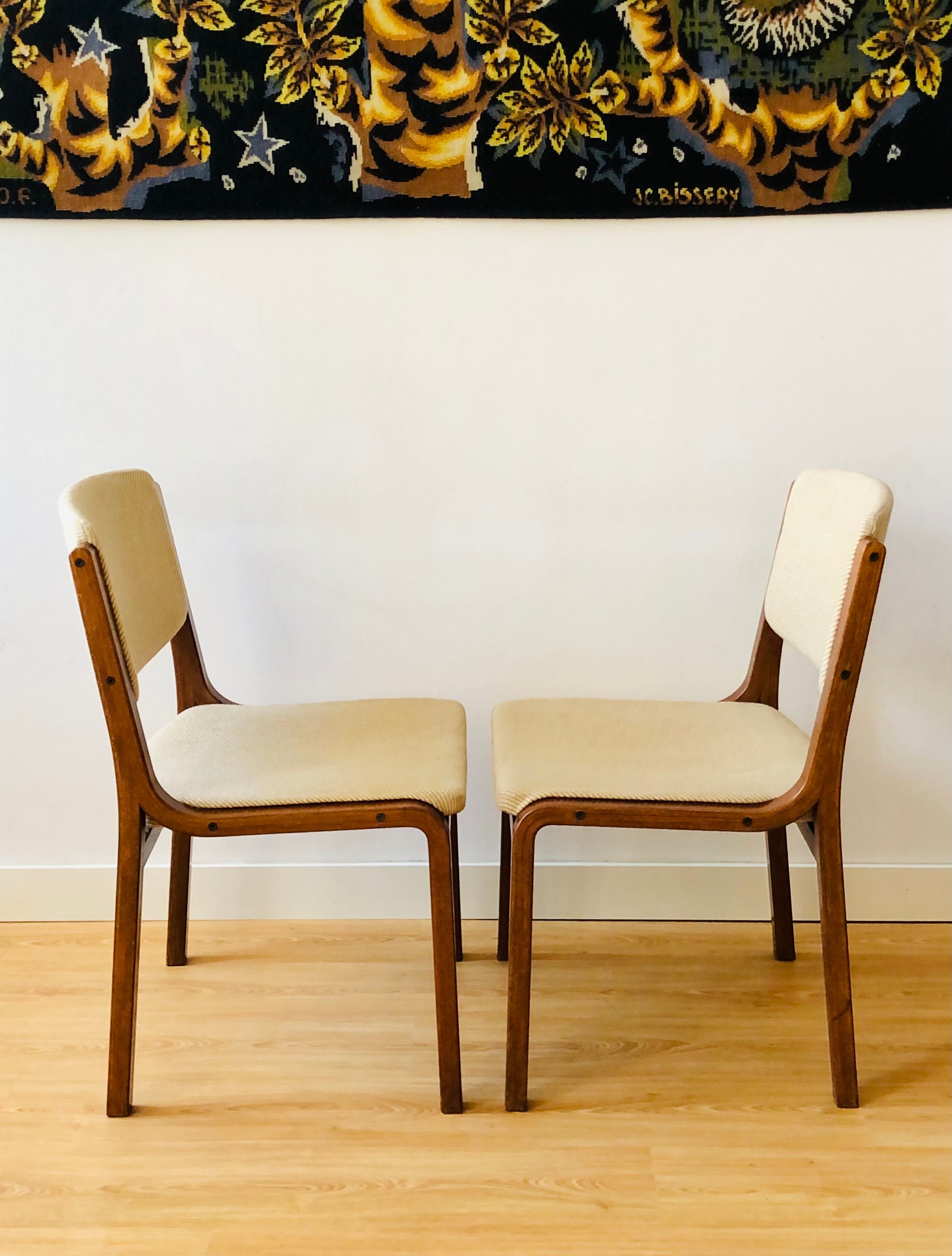 Set of 4 vintage chairs in teak and wool