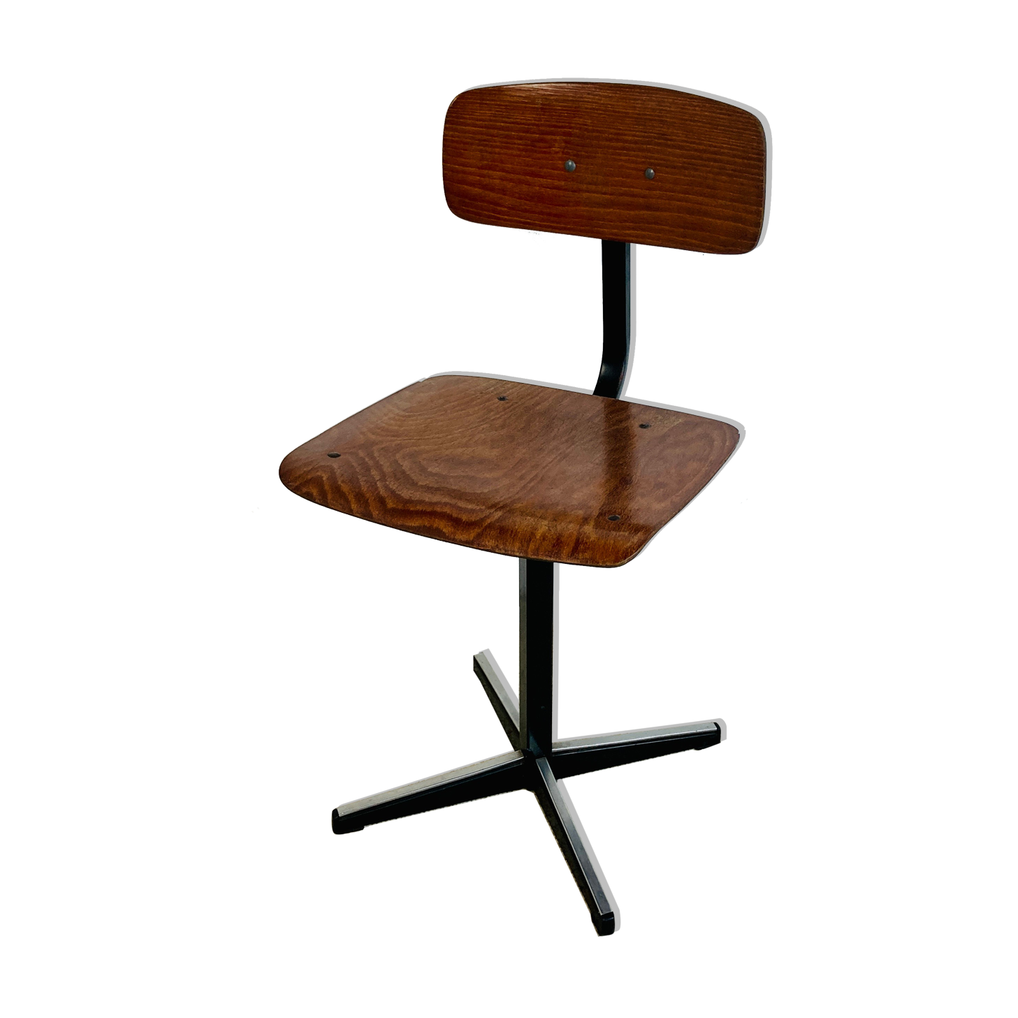 Office children's chair, wooden and metal, 70s