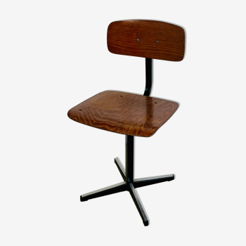 Office children's chair, wooden and metal, 70s