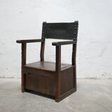 Fauteuil coffre en bois, XIX ème