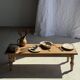 Pair of salad servers or kitchen utensils in blackened teak L30 D9
