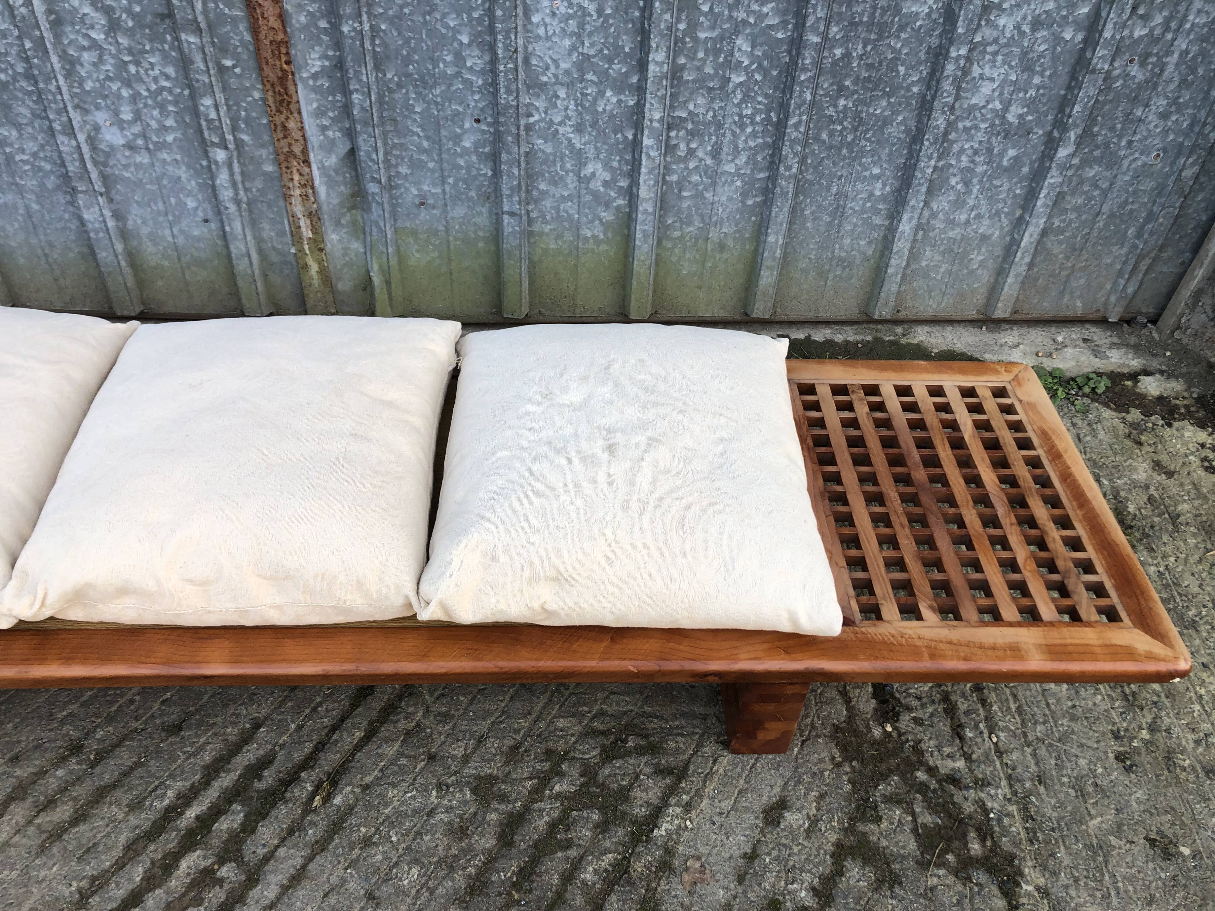 Vintage Yew Wood Bench with 3 Cushions