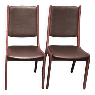 Pair of K S Mobler dining chairs in teak and leather, Denmark 1960s