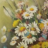 Bouquet de fleurs Nature morte Peinture à l'huile sur toile Encadrée Signée