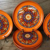 6 vintage orange ceramic dessert plates 70's