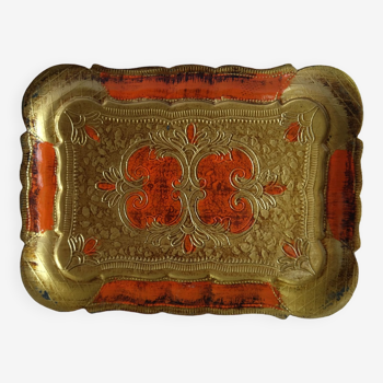 Small Florentine tray italy orange and golden vintage