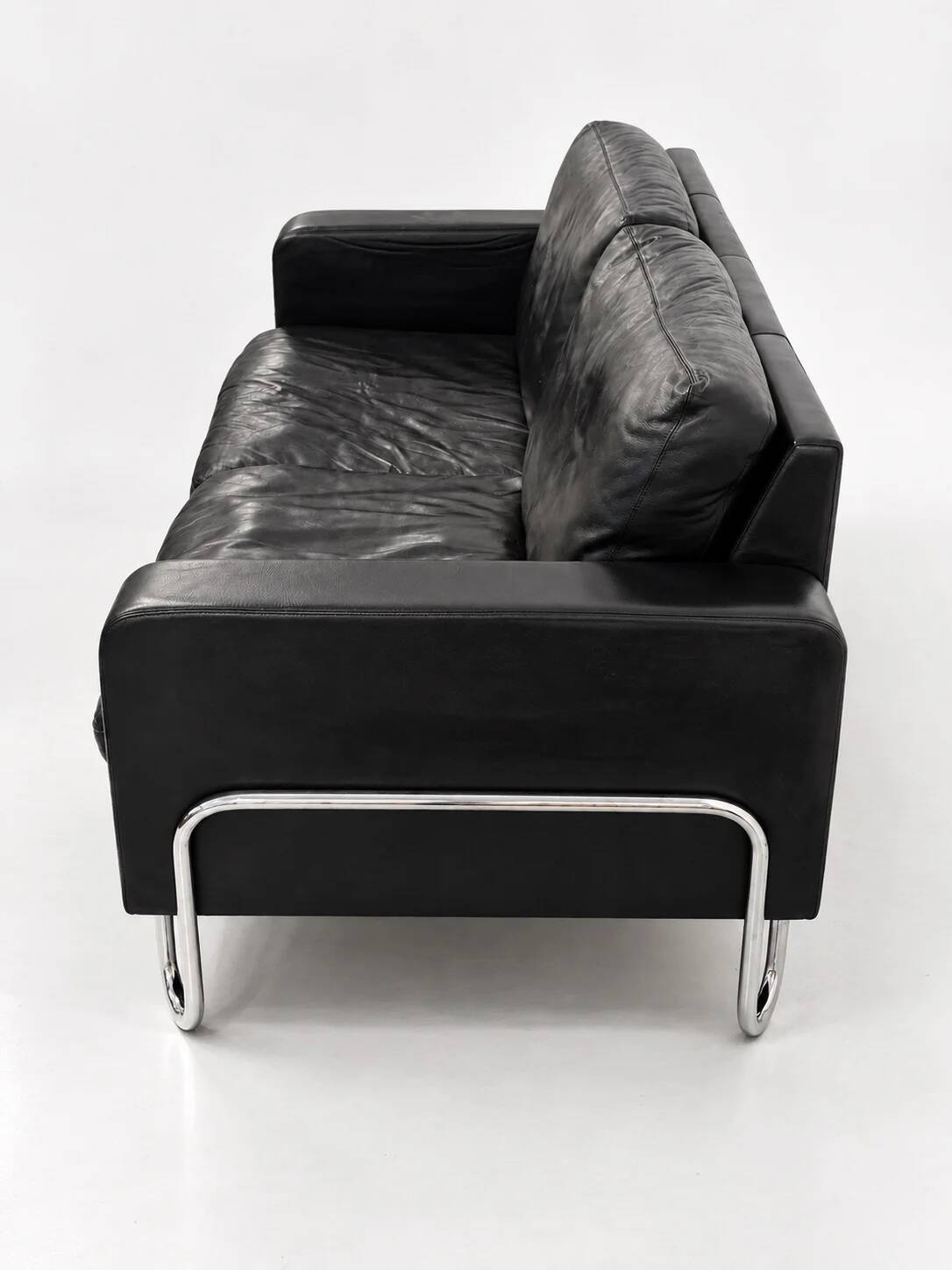 3-seater sofa W.H. Gispen for Dutch Originals, black leather and chrome