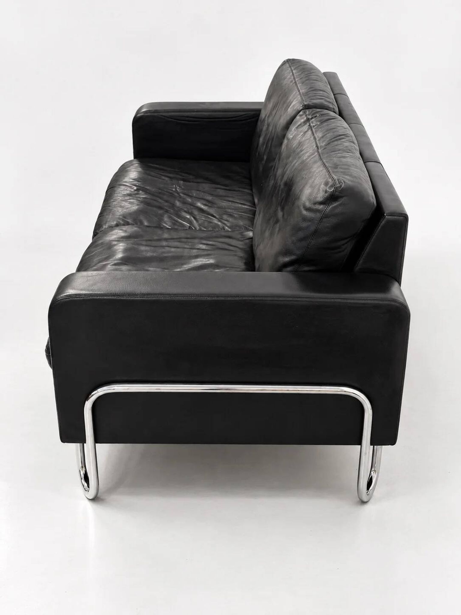3-seater sofa W.H. Gispen for Dutch Originals, black leather and chrome