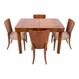 Table et ensemble de chaises conçus par J. Halabala dans les années 1930, Tchécoslovaquie.