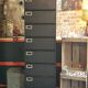 Industrial furniture with 10 metal flaps.