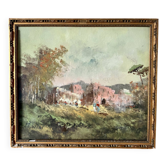 Oil on canvas, early 1900s, under glass
