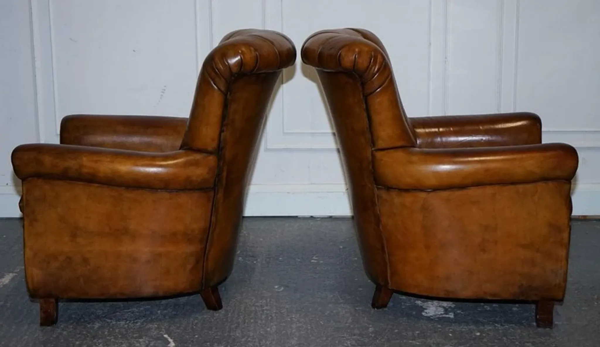 Vintage Art Deco Style Leather Chairs Hand-Dyed, Set of 2
