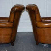 Vintage Art Deco Style Leather Chairs Hand-Dyed, Set of 2