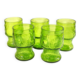 Lot de 5 verres à eau ou jus vintage 1970 en verre vert FIDENZA VETRARIA Italie