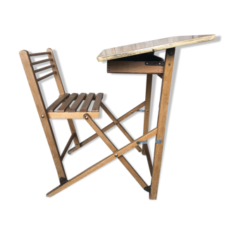 Folding children's desk with wooden chair 70s vintage #a187