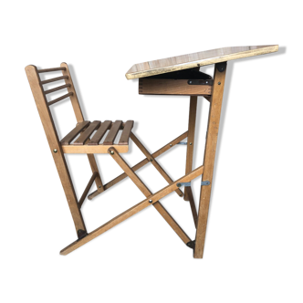 Pupitre pliant enfant avec chaise en bois années 70 vintage #a187