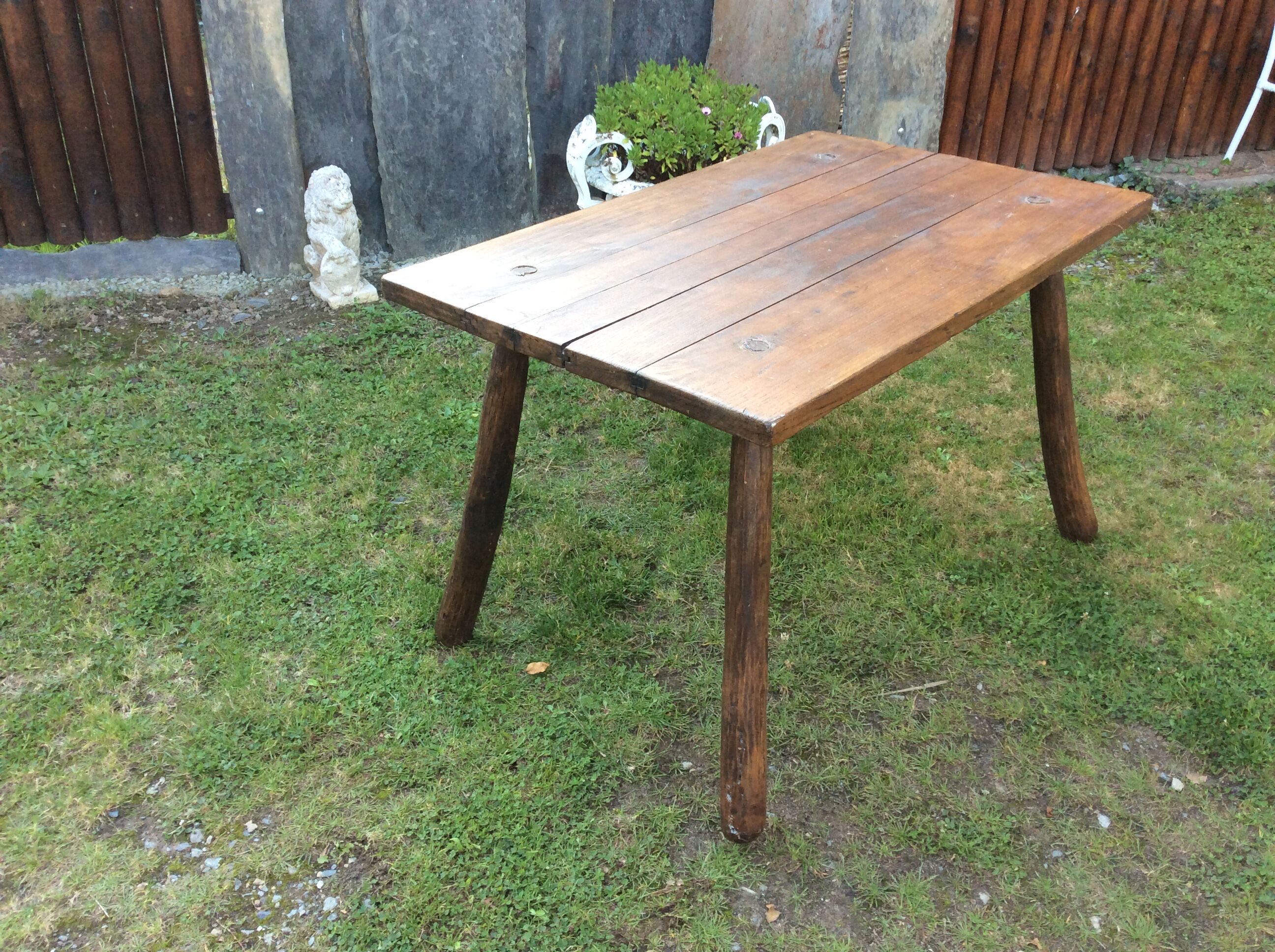 Brutalist vintage table in solid oak