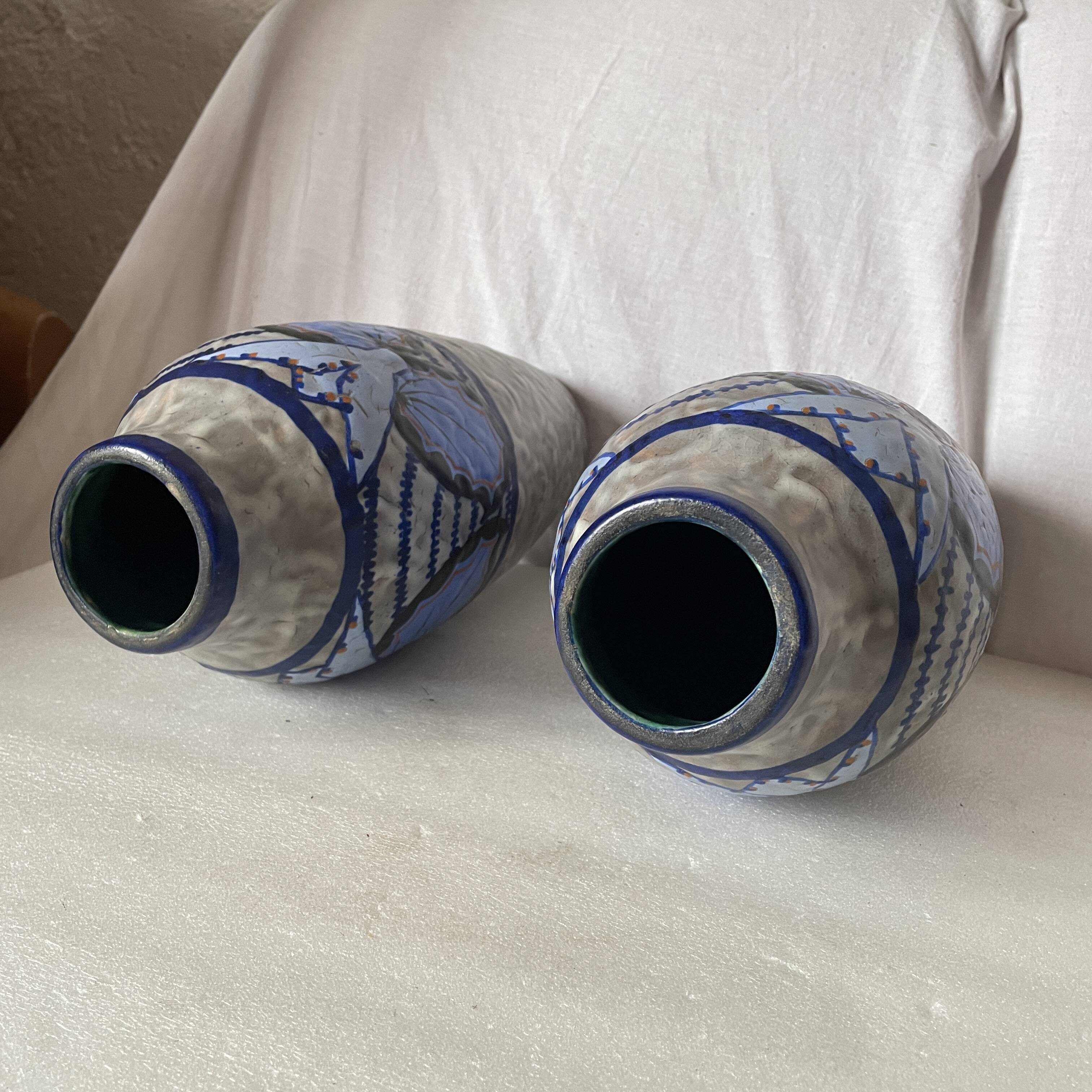 Pair of Papillon vases by Louis Dage art deco