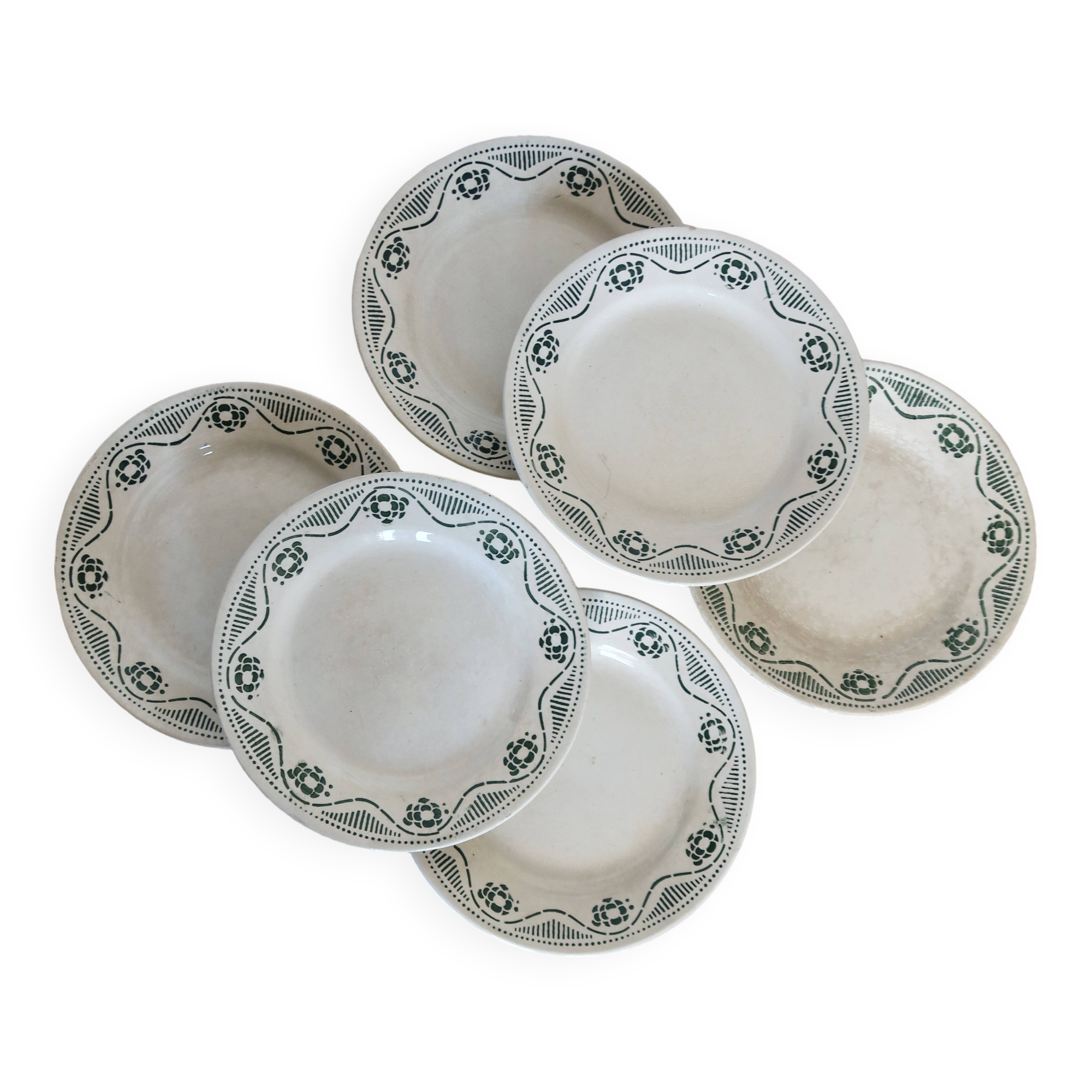 6 flat iron earth plates Nouvelles Galeries Ennegé Paris Robert model 1930s