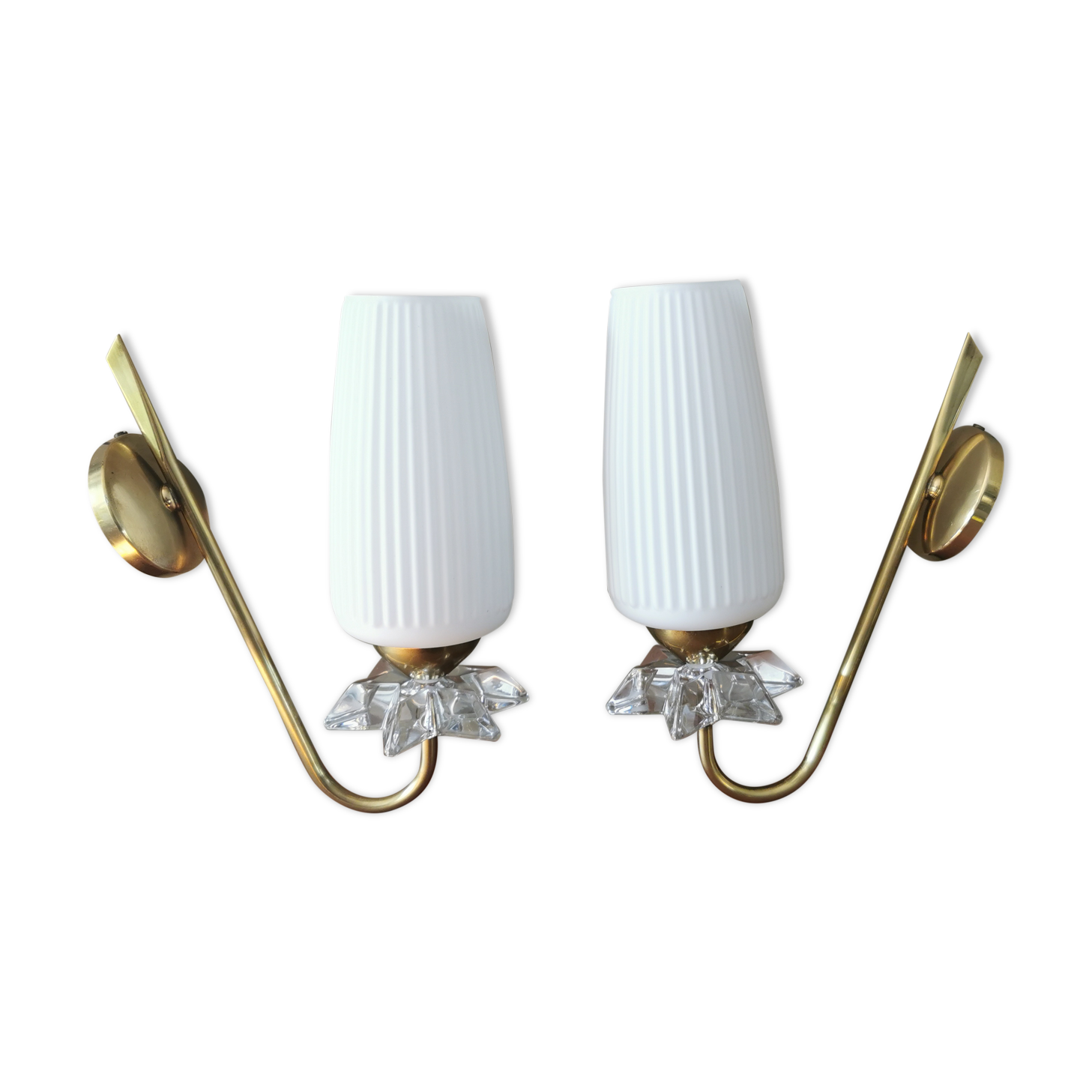 Pair of vintage brass and glass sconces