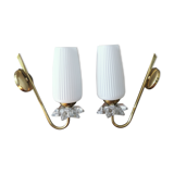Paire d'appliques vintages laiton et verre