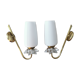 Pair of vintage brass and glass wall lights.