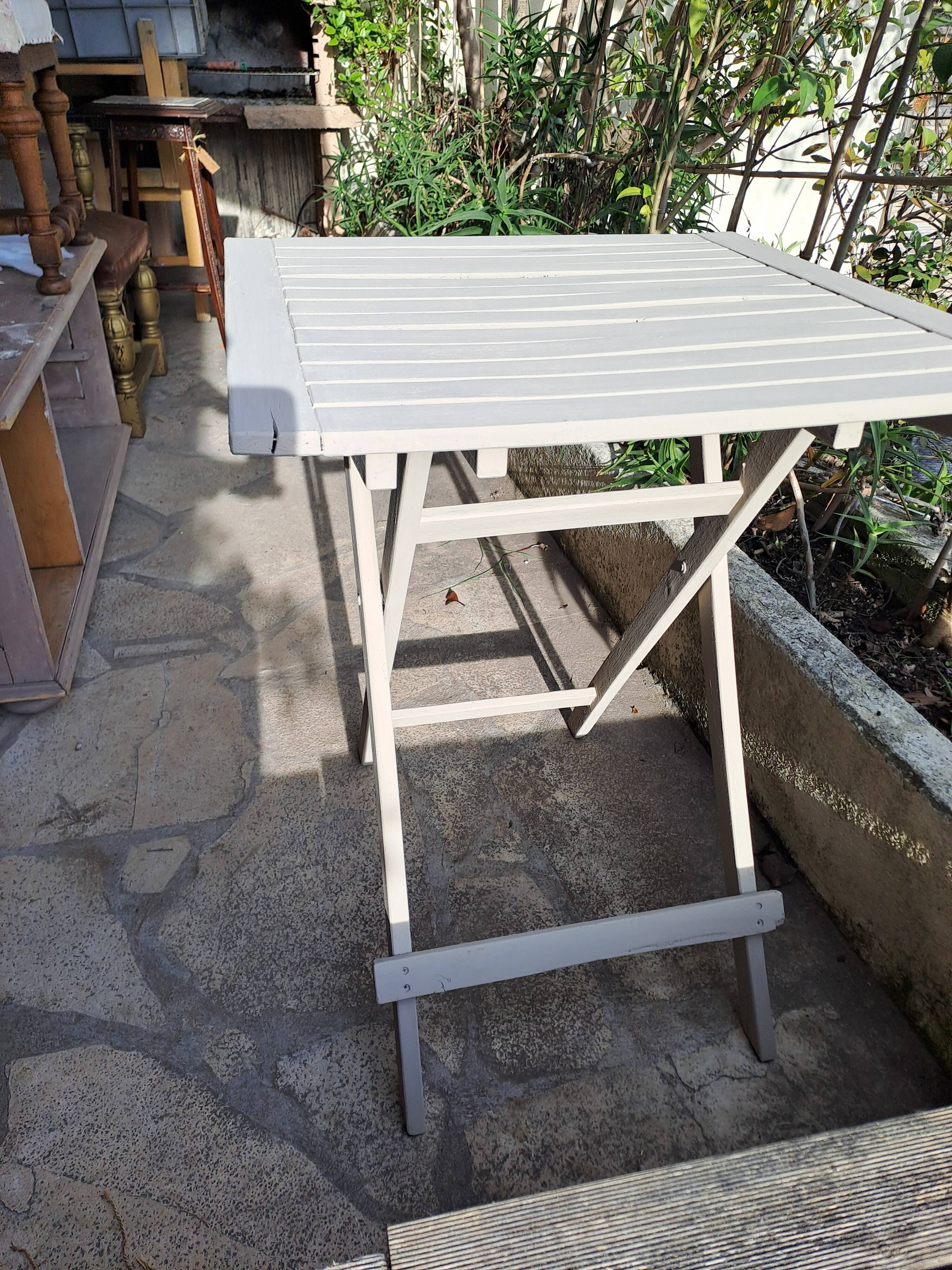 Square folding wooden garden table painted gray gray beige