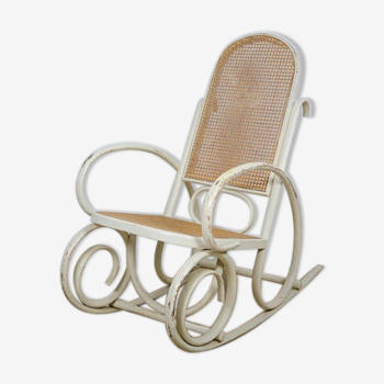 Rocking chair en rotin et cannage années 60