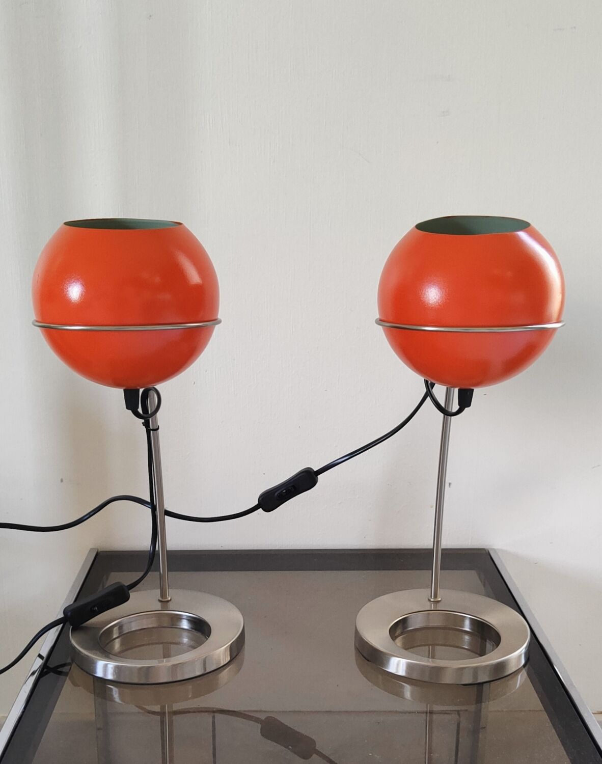 Set of lamps eyes ball orange 1990