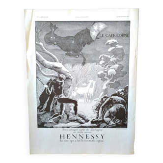 Une publicité papier revue 1934  cognac hennessy signe zodiaque le capricorne