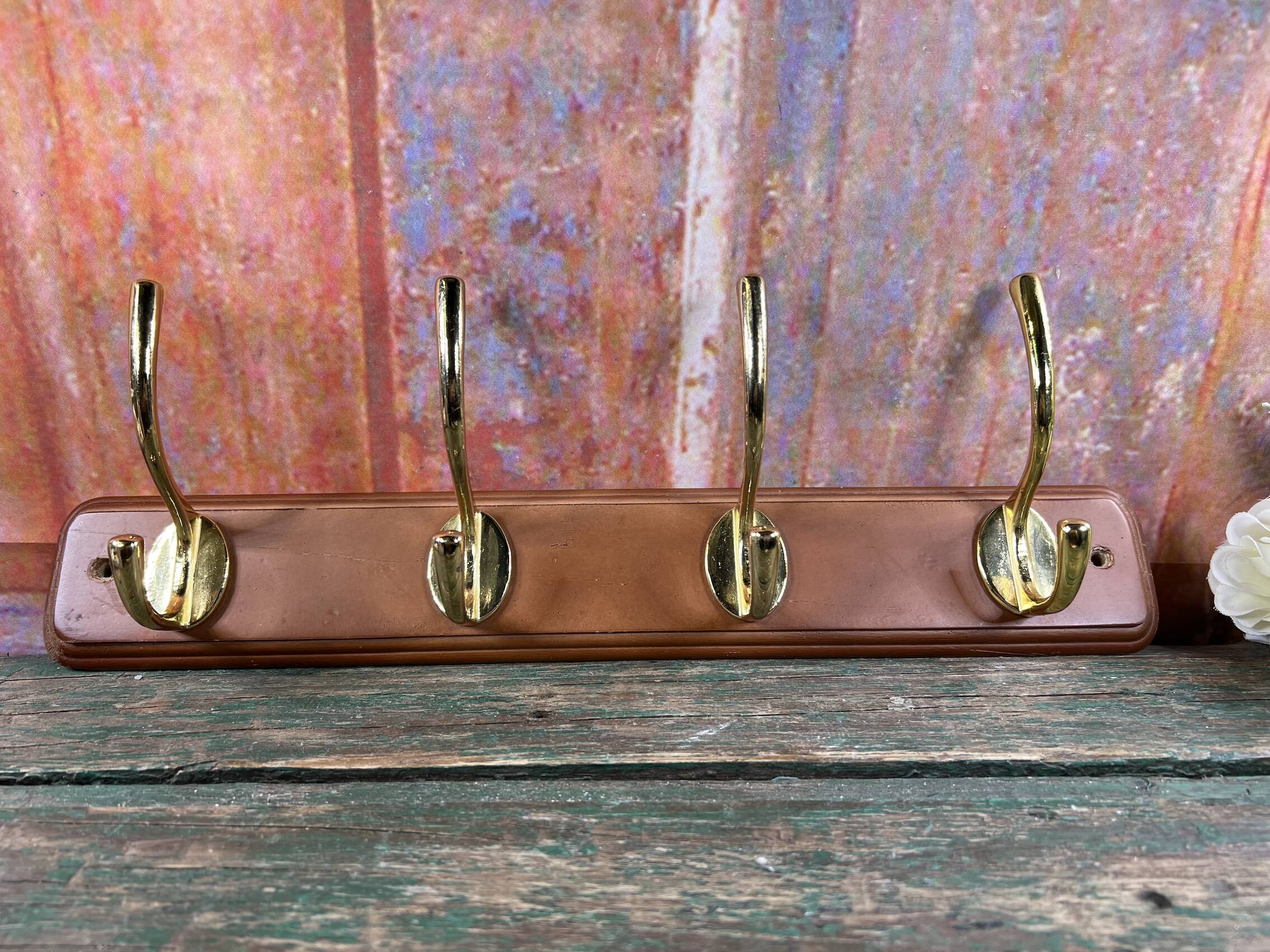 Wall coat rack with 4 brass hooks