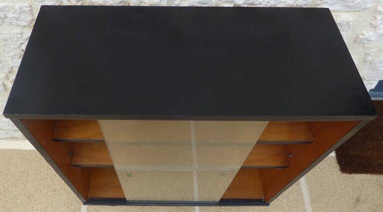 Storage unit, display cabinet with sliding glass doors, metal base