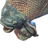 glazed stoneware fish sculpture signed Asian late 19th early 20th century
