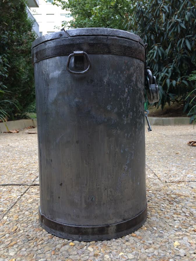 Round box industrial metal barrel with solid padlock