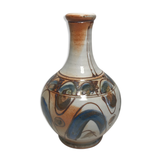 Vase boule ancien céramique multicolore décoration signé vintage