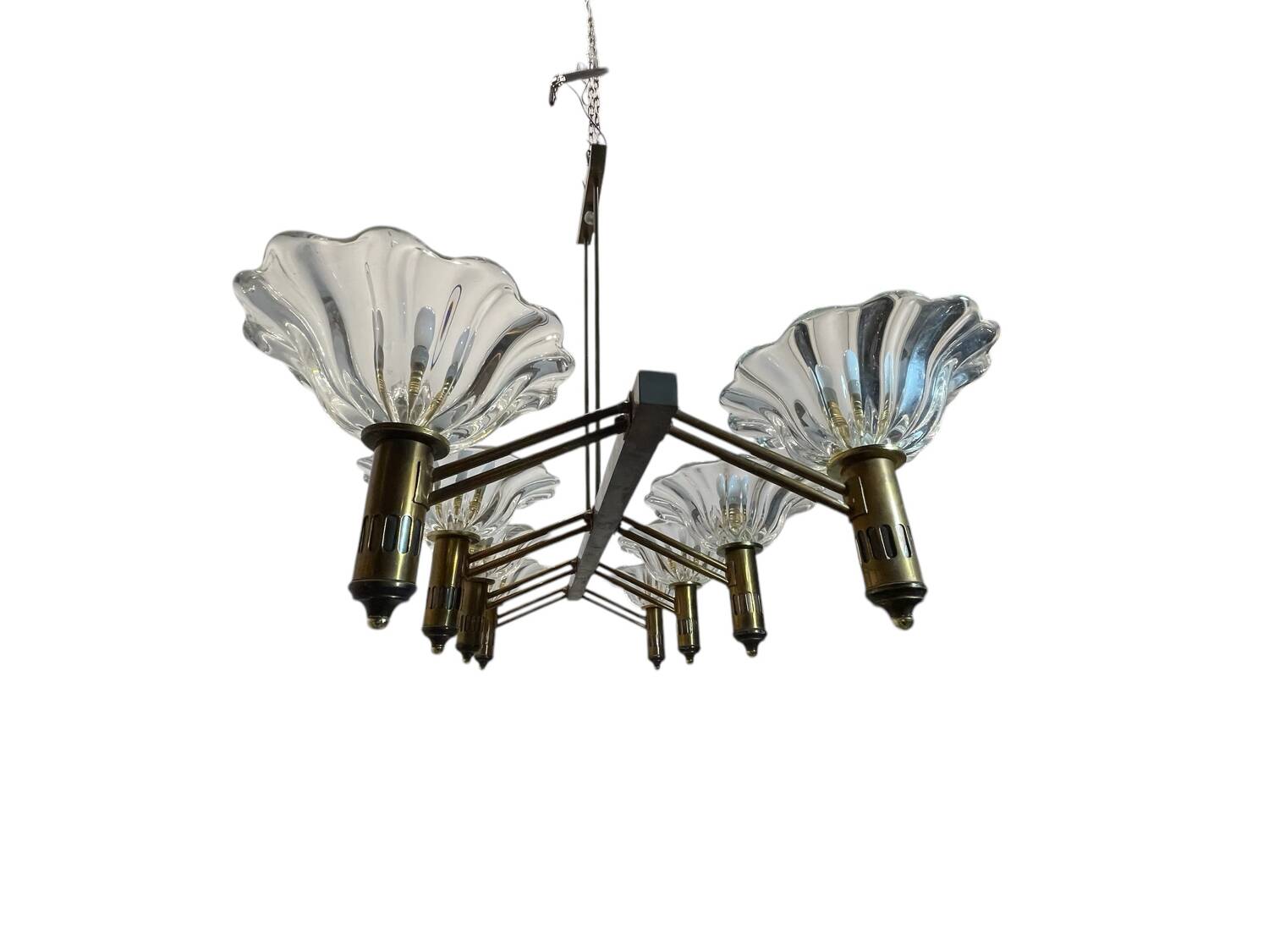Large Rectangular Murano Glass Bronze Barovier Chandelier 1940’s