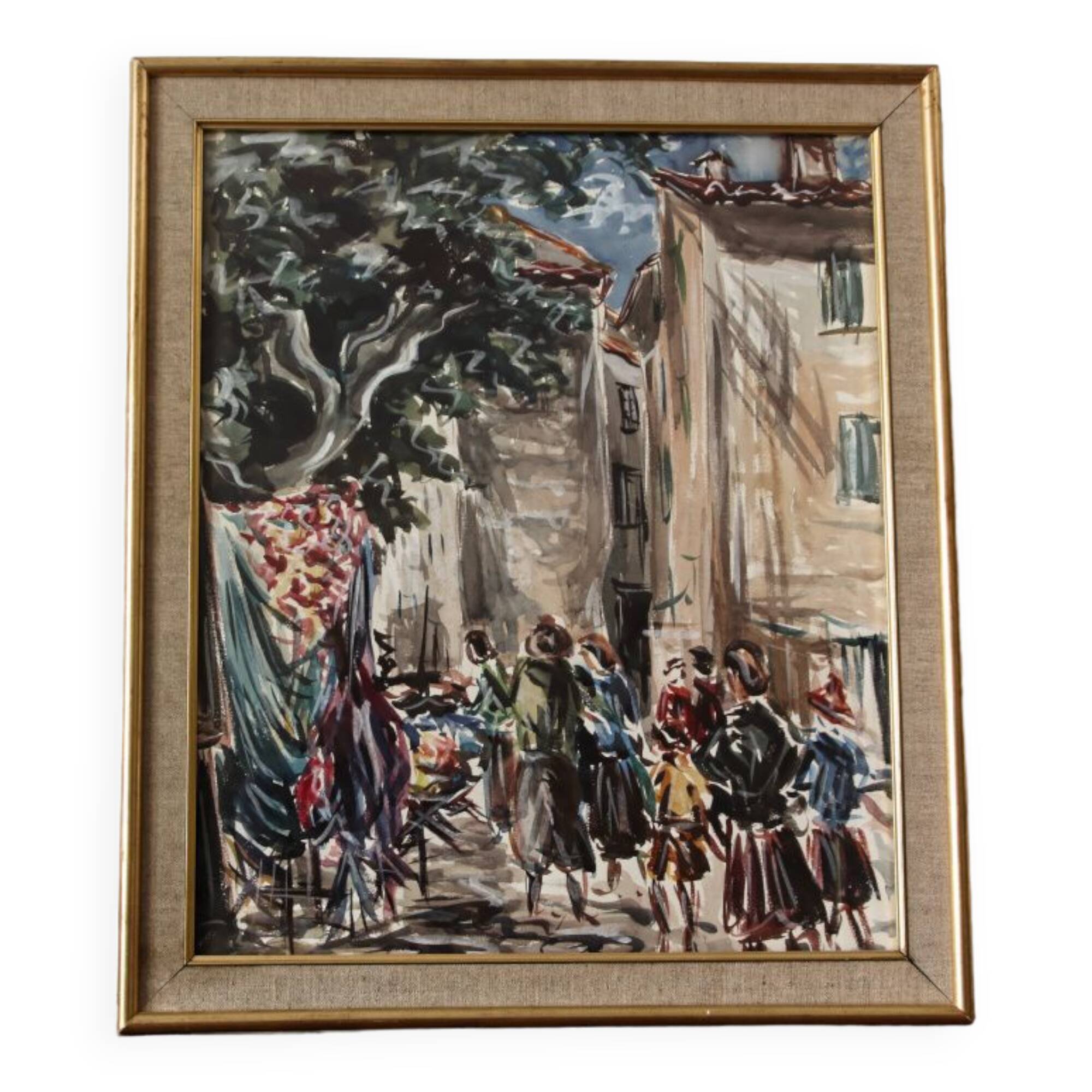 Watercolor Jacques Morel, market scene