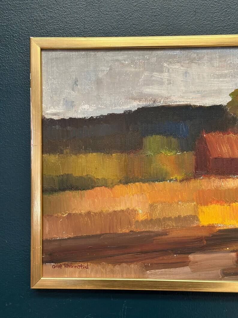 Original Swedish Oil on Canvas – "Landscape" by Olle Rhönnstad – Signed – Vintage and Framed – 43 × 35 cm (16.9" × 13.8")