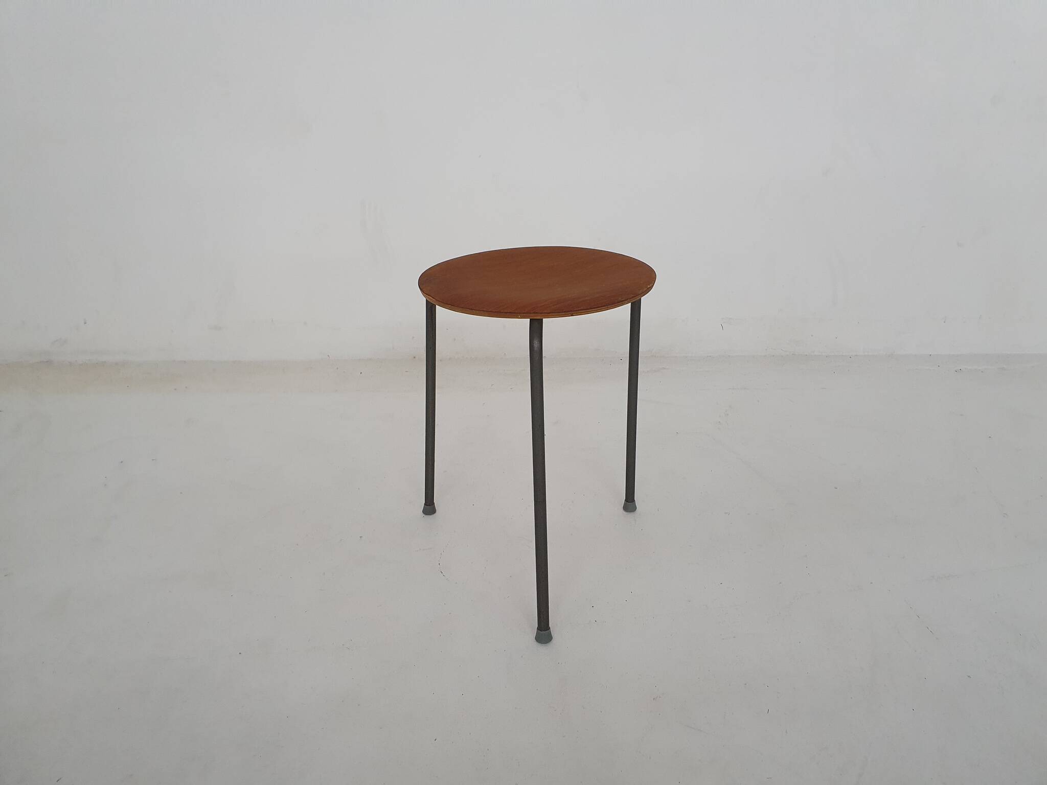 Teak and metal Arne Jacobsen inspired tripod stool, Denmark 1960's